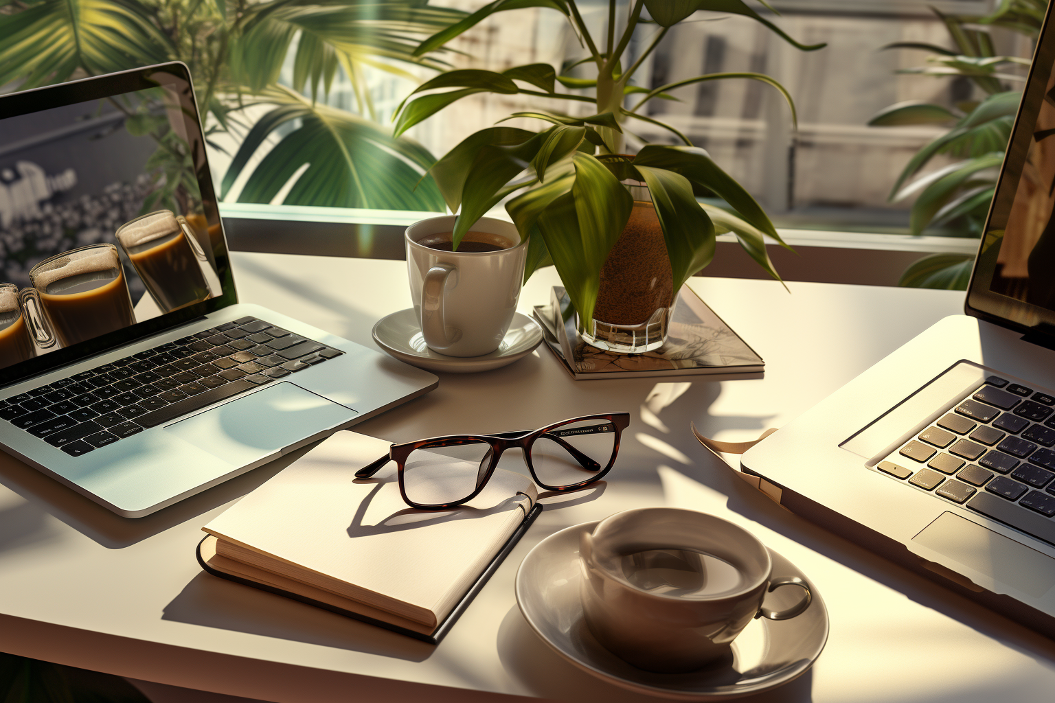 Schreibtisch mit Laptops